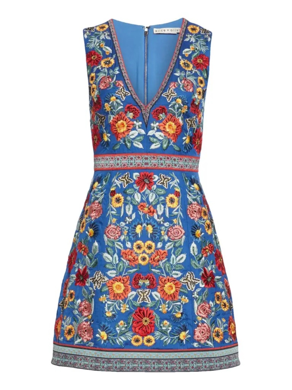 Alice + Olivia Patty beaded floral embroidered midi dress blue size 10